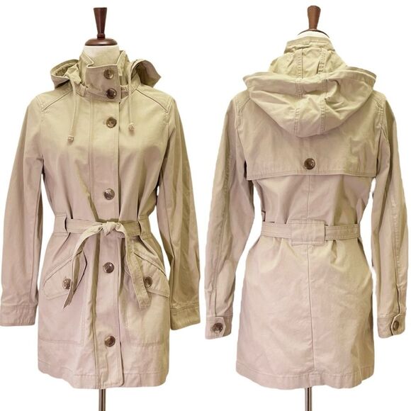 NWT GAP Hooded Belted Cotton Twill Classic Trench Coat in Favorite Khaki Size XS - Picture 1 of 12